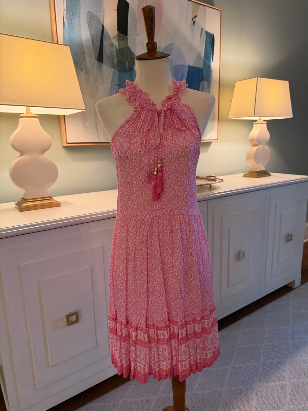 Delfina Cover up - Pink Halter-Style cover up with Tassel Tie